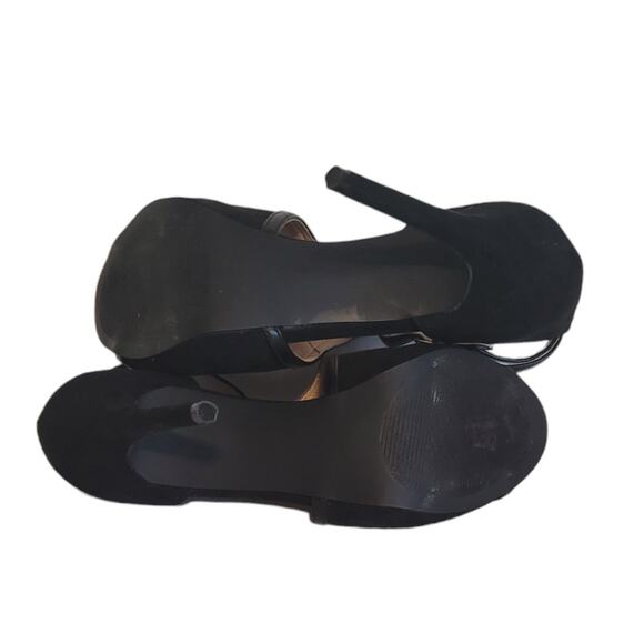 Penny Loves Kenny Women's Velvet Black Cross Strap Peep Toe Stiletto Heels Sz 6 - Picture 6 of 6